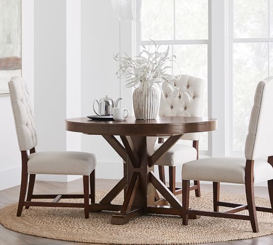 Benchwright Round Pedestal Extending, White Extendable Dining Table Set With Bench