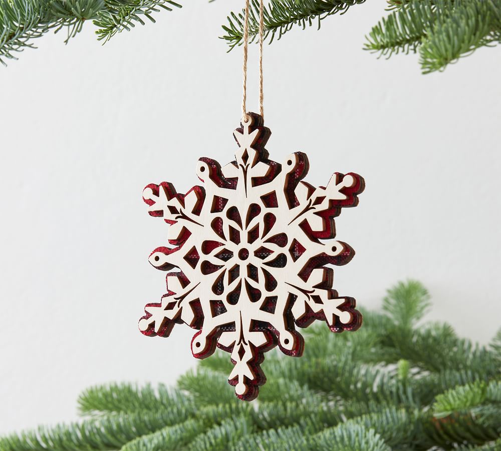 Plaid Backed Wooden Ornaments | Pottery Barn