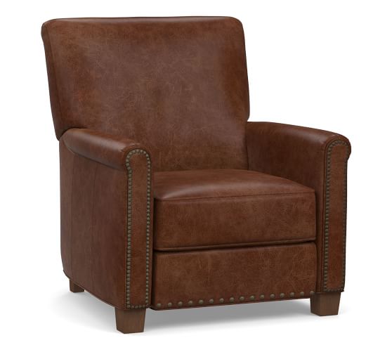 Irving Roll Arm Leather Recliner, Espresso Leather Reclining Chair