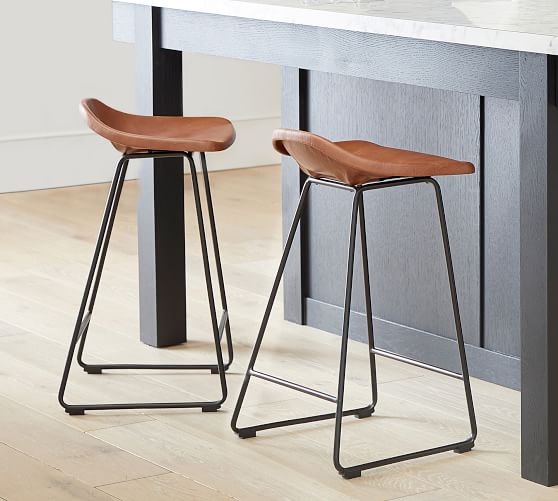 Brenner Leather Bar Counter Stool, Grey Leather Bar Stools With Wooden Legs