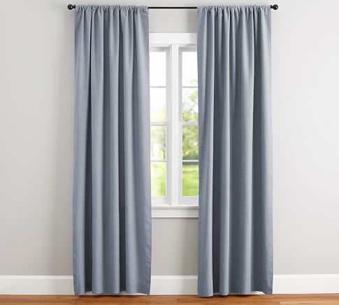 open-box-Custom Emery Linen Blackout Curtain - Blue Dawn | Pottery Barn