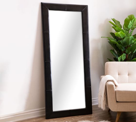 Sunnyvale Leather Floor Mirror, Large Standing Mirror Black Frame