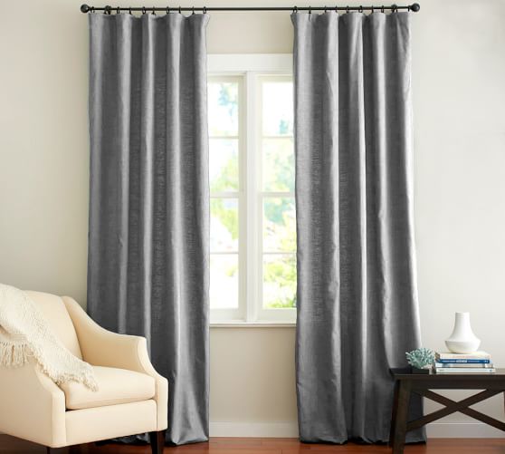 Custom Emery Linen Blackout Curtain, Grey And Black Blackout Curtains