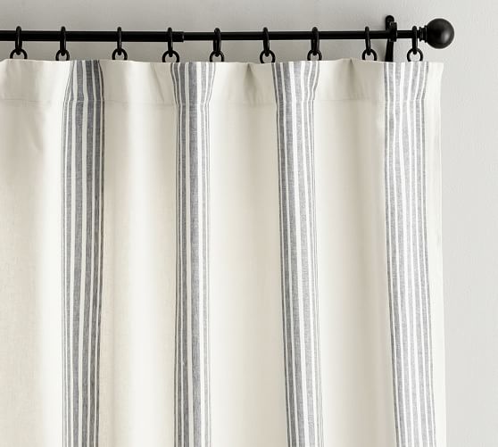 Riviera Striped Linen Cotton Blackout, Black Grey And White Striped Curtains