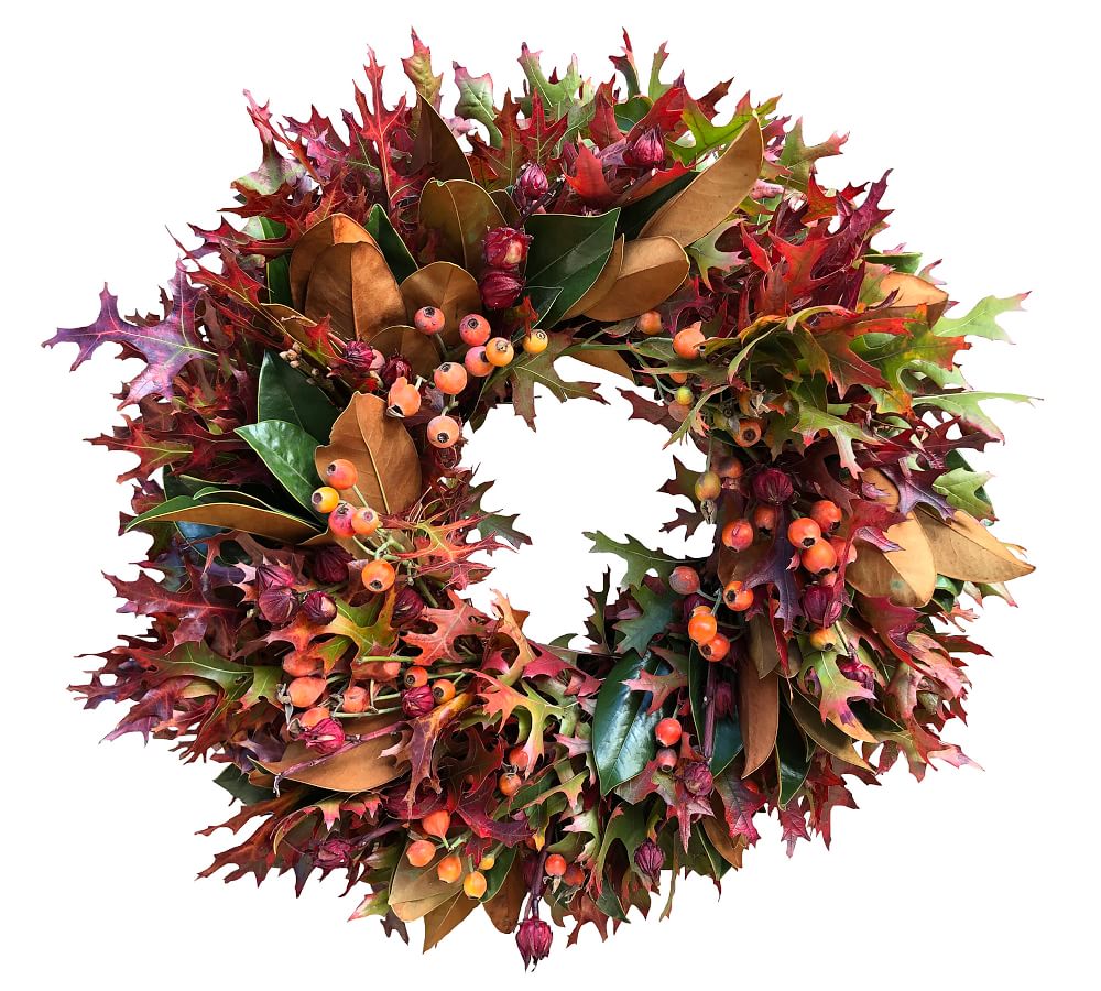 Fresh Oak Leaf and Hibiscus Pods Fall Wreath, 20