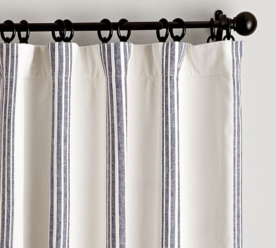 Pottery Barn Pinstripe Grommet Blackout Curtain Panel 84" Navy Blue 5 Available 