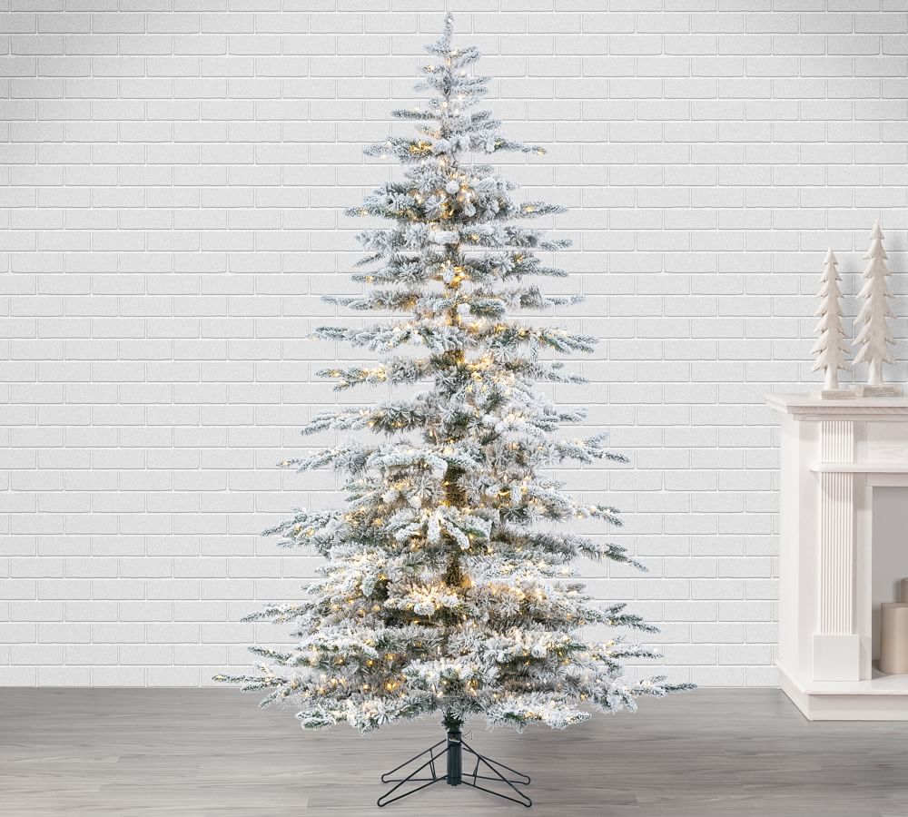 PreLit Flocked Mountain Pine Artificial Christmas Trees Pottery Barn