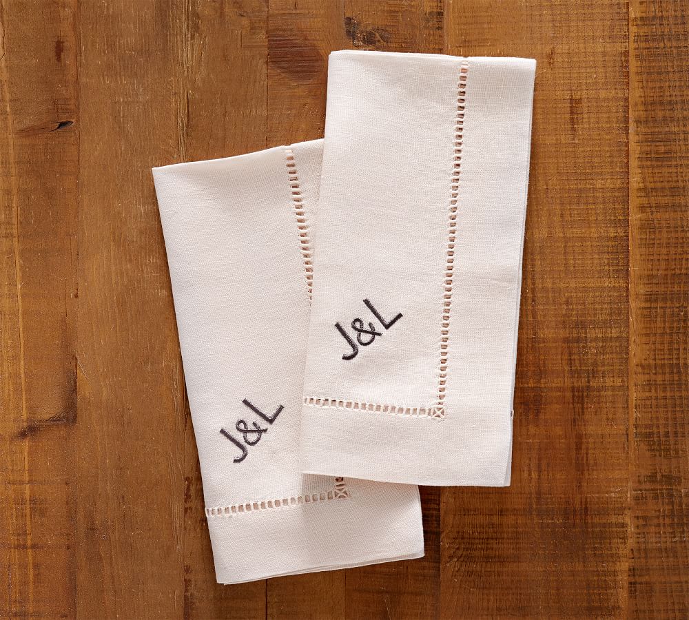Monique Lhuillier Linen Hemstitch Napkins, Set of 4 Pottery Barn