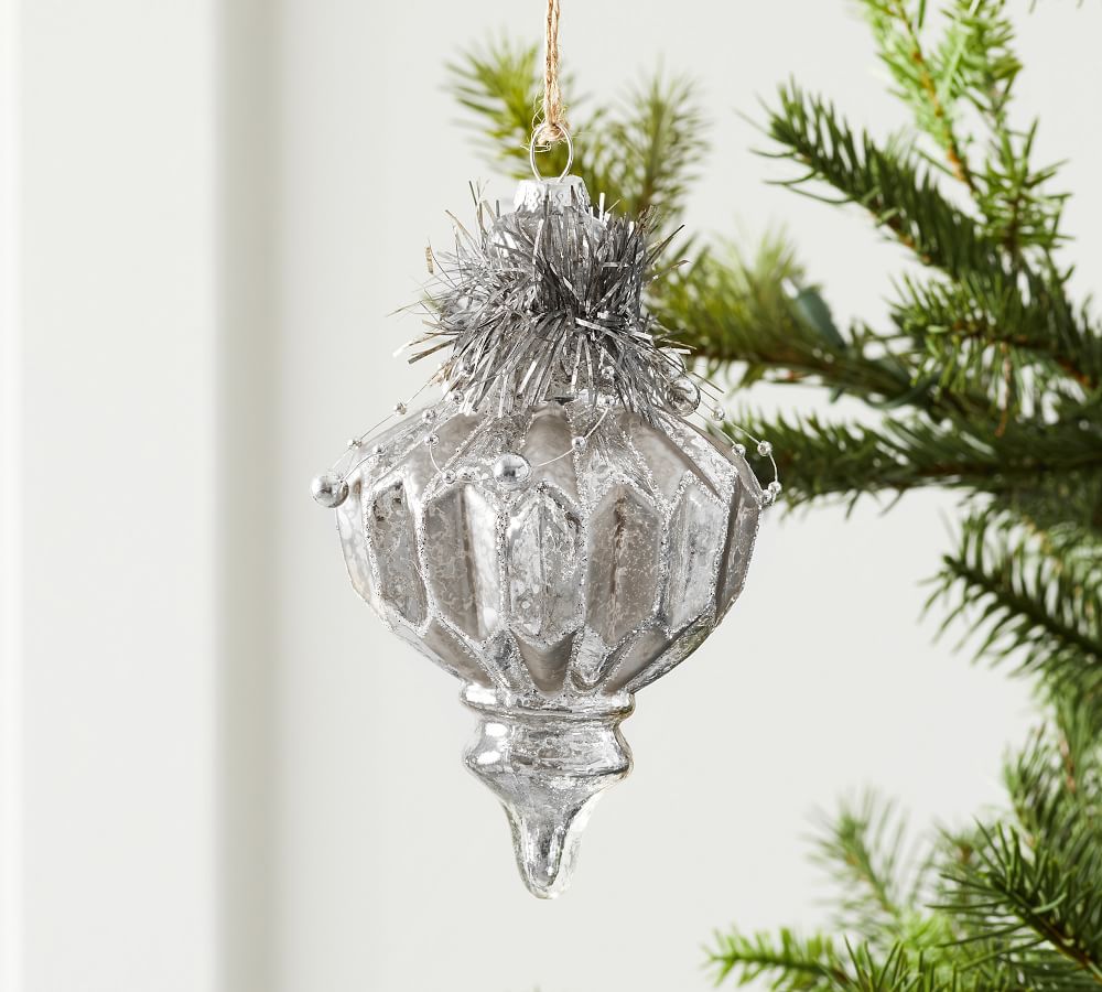 Mercury Glass Tinsel Finial Ornament | Pottery Barn