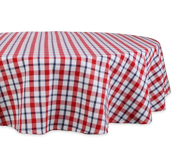 Americana Plaid Round Cotton Tablecloth, Pottery Barn Round Tablecloth