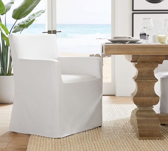 slipcovered dining armchair