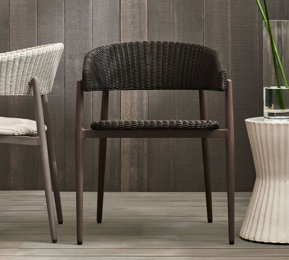 Antigua AllWeather Wicker Dining Armchair, Charcoal Gray Pottery Barn