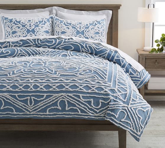 Isabelle Candlewick Cotton Duvet Cover, Chambray Duvet Cover Pottery Barn