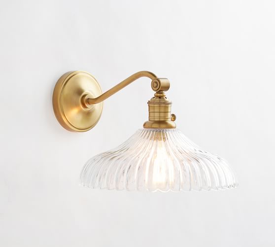 Curved Arm Sconce Fluted Glass, Fluted Glass Wall Light Shades