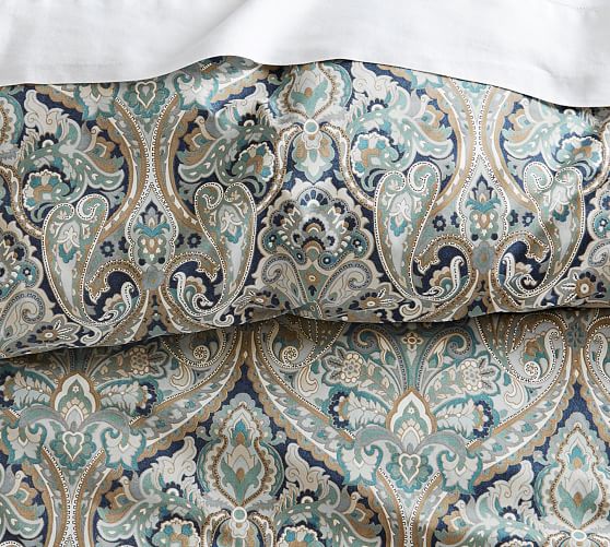 pottery barn blue paisley duvet cover