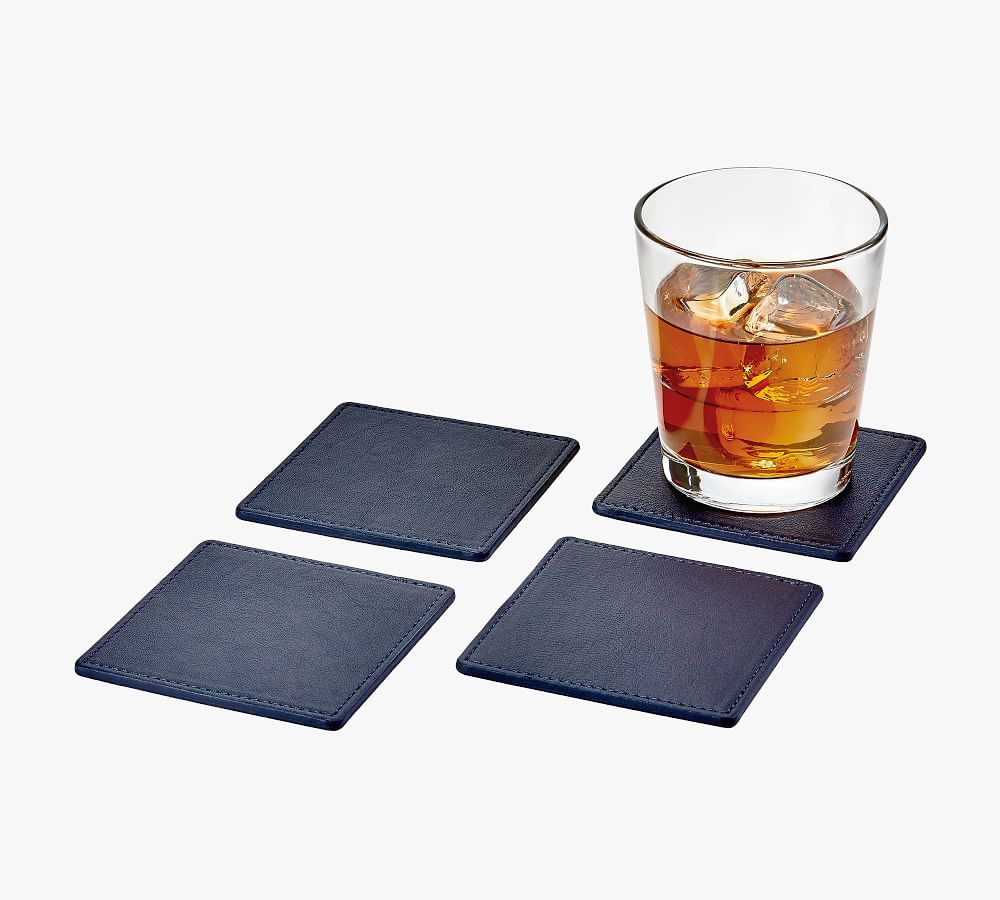 French Handcrafted Leather Square Coasters - Set of 4 | Pottery Barn