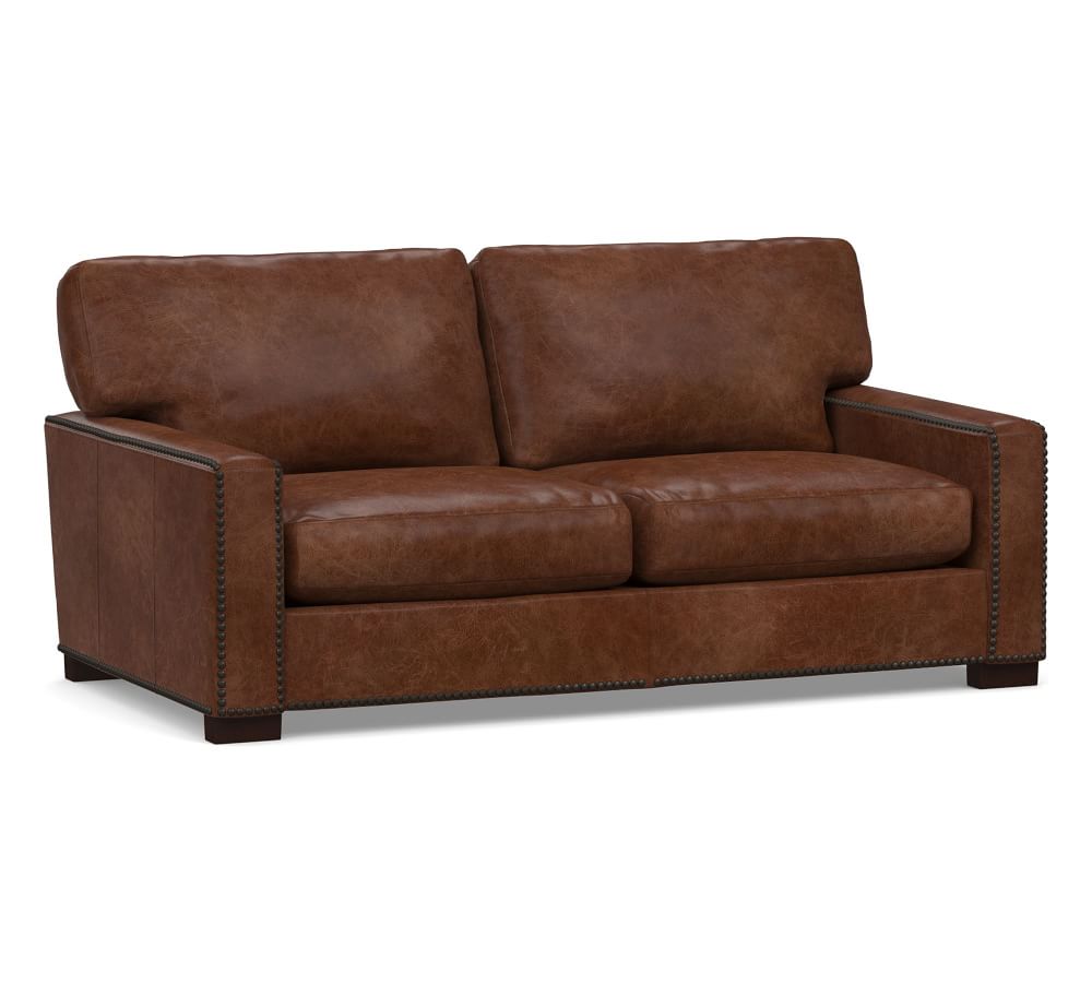 Turner Square Arm Leather Sofa with Nailheads Pottery Barn