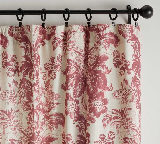 {2} Pottery Barn Grace Print Floral Linen/Cotton Curtains Drapes 50 x 84" 