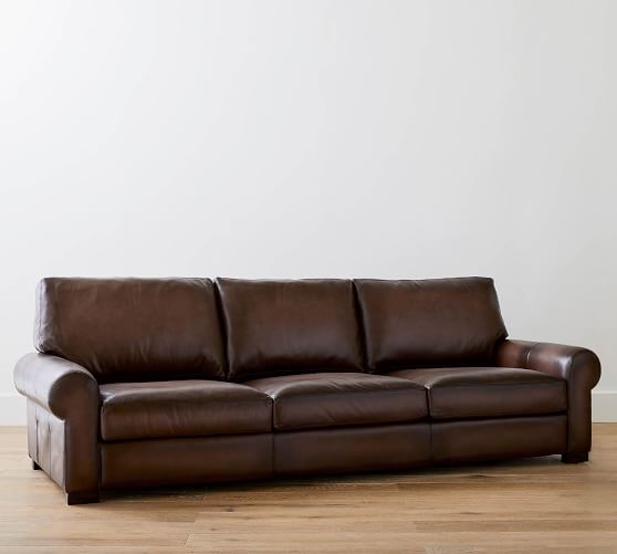 Turner Roll Arm Leather Sofa Pottery Barn, Brown Leather Fold Out Couch