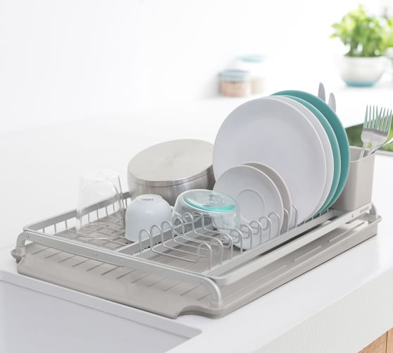 Dish Drying Rack Oval Compact Drainer Utensil Holder Kitchen Organizer White 