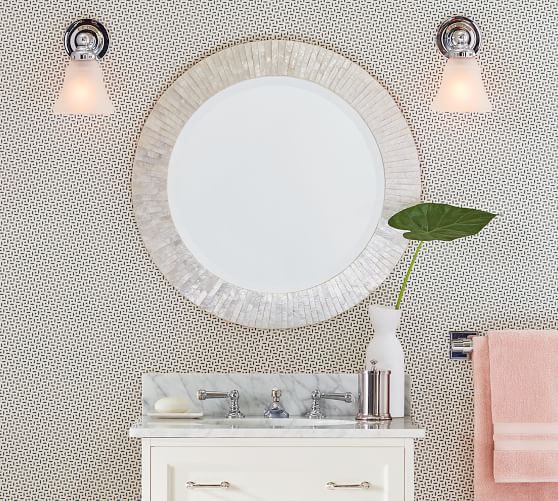 Miranda Capiz Round Wall Mirror, Half Round Mirror For Bathroom