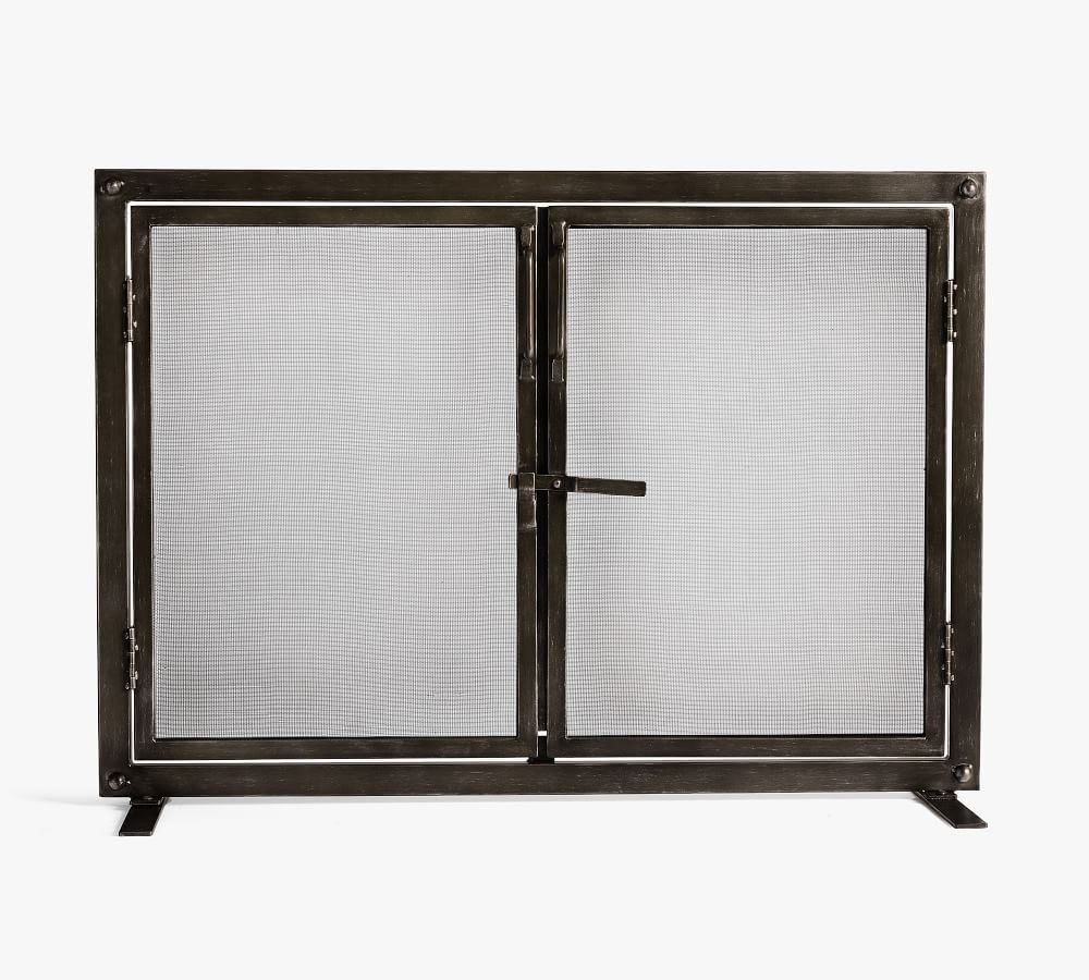Industrial 44" Fireplace Screen with Doors Pottery Barn