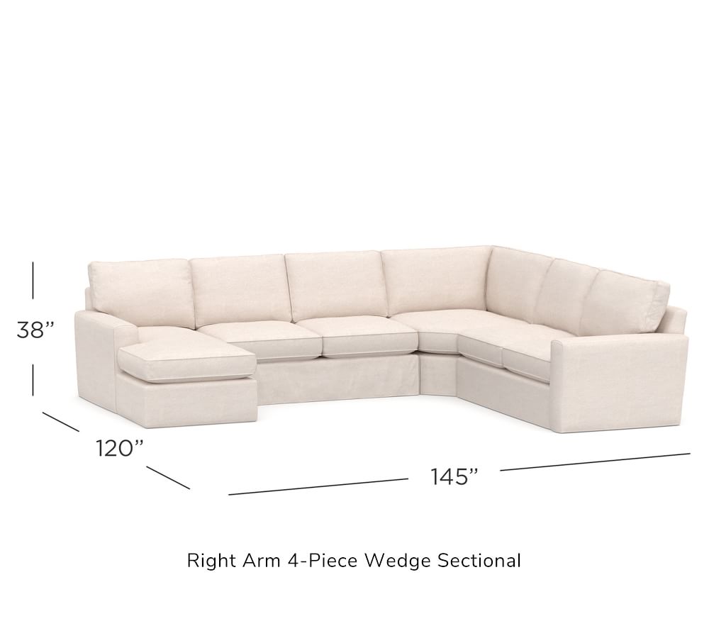 Pearce Square Arm Slipcovered 4-Piece Chaise Sectional With Wedge ...