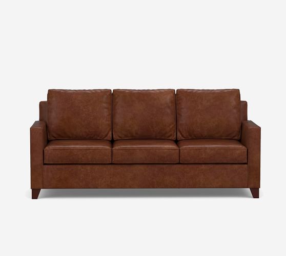 Cameron Square Arm Leather Sofa, Pottery Barn Brown Leather Sofa Bed