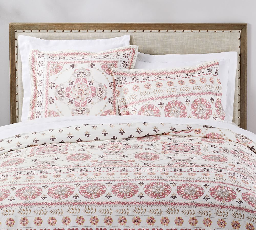 Lila Reversible Organic Percale Patterned Duvet Cover & Sham Pottery Barn