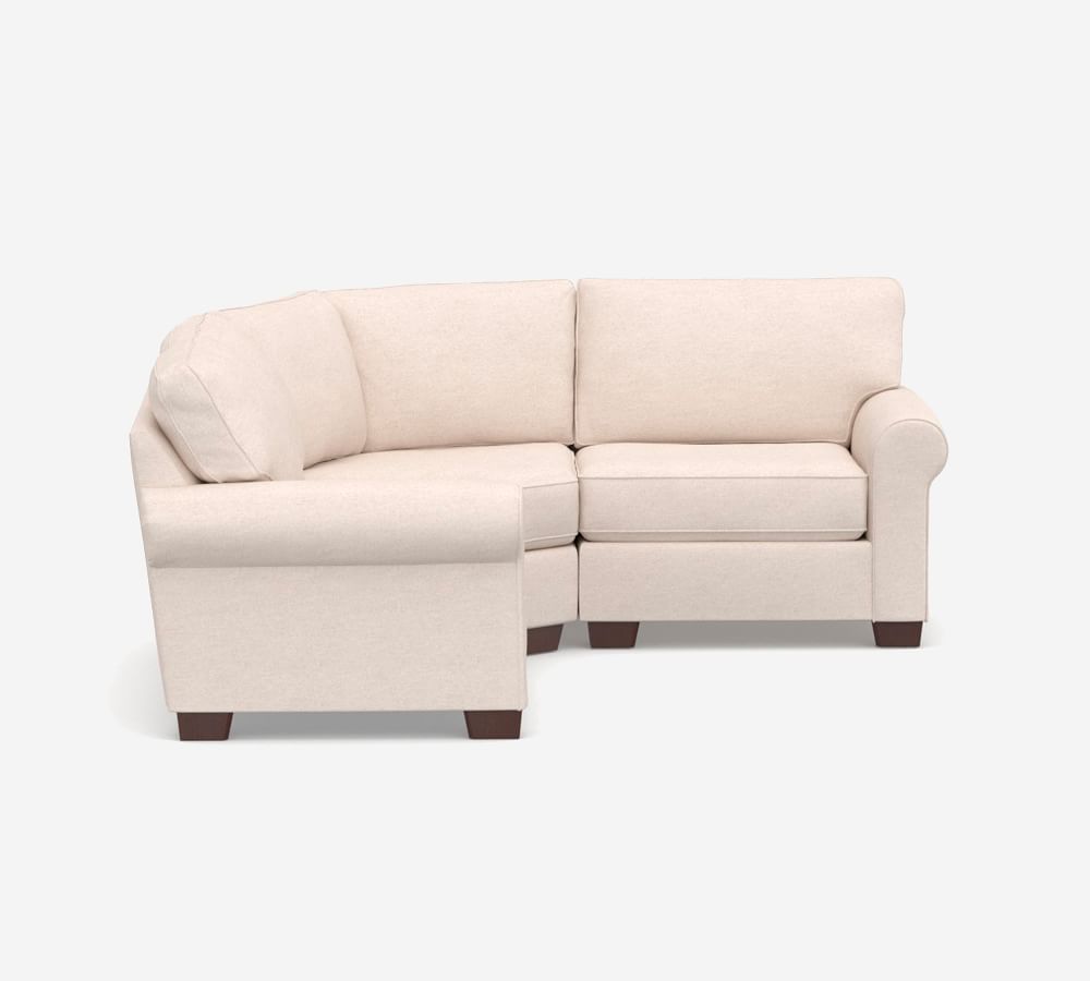 Buchanan Roll Arm Upholstered Curved 3Piece Sectional With Wedge Pottery Barn