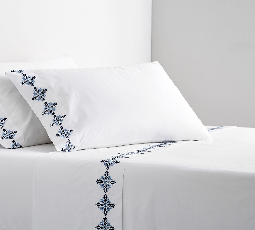 Tile Embroidered Organic Percale Pillowcases Set of 2 Pottery Barn