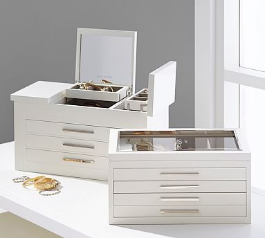 Stella Jewelry Boxes Dutch White, Large Mirrored Jewelry Box With Drawers And Lids