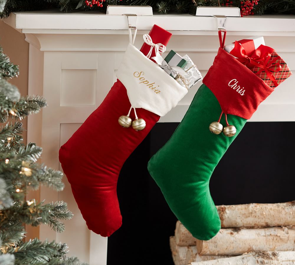 Christmas Gray Stockings Holiday Decorations Pet Stocking with two Bells NEW 