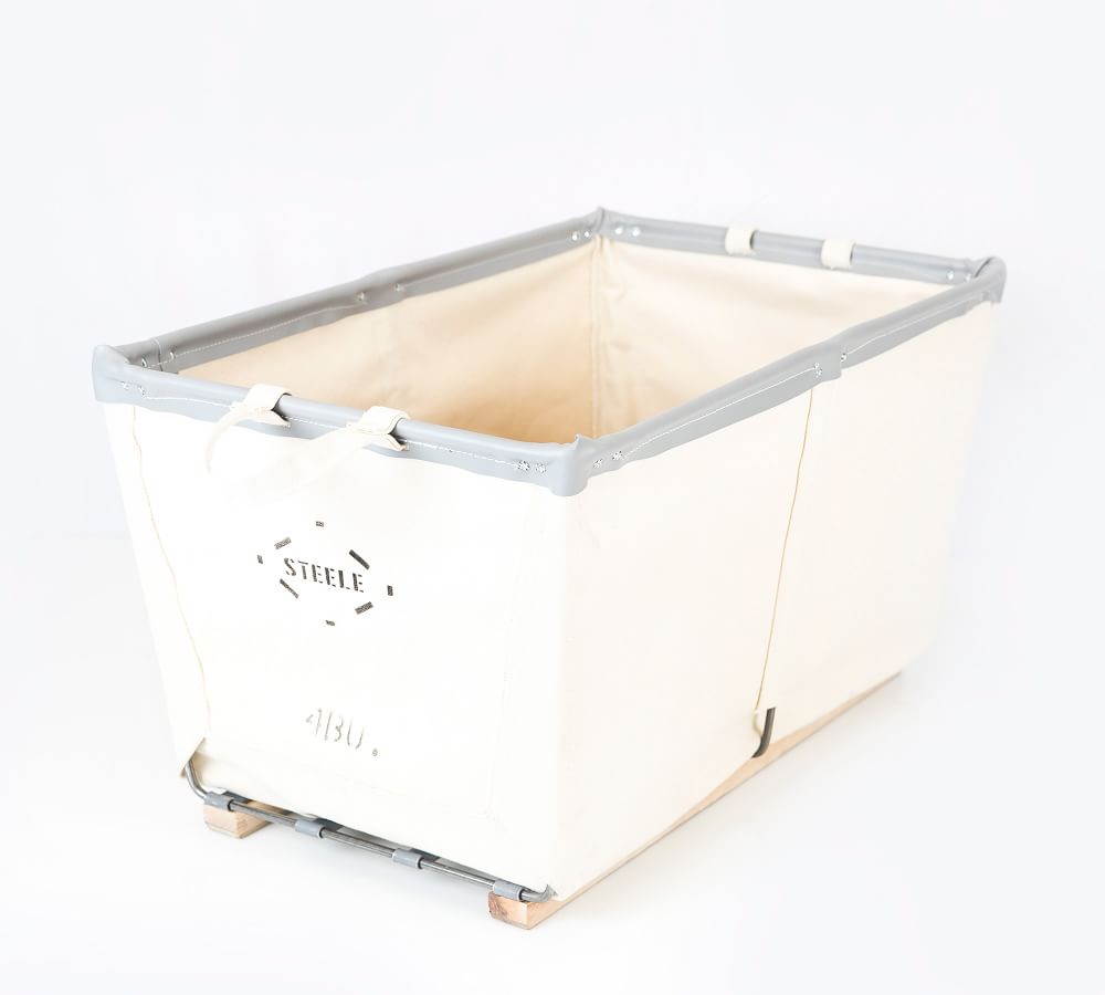Large Canvas Laundry Basket on Wood Runners Pottery Barn