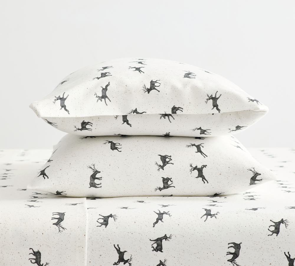 Rustic Reindeer Organic Cotton Flannel Pillowcases Set of 2 Pottery