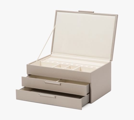 Details about   FAUX LEATHER 'SOPHIA' JEWELLERY BOX 13CM PYRAMID SHAPED CREAM WITH 7 RING ROLL 