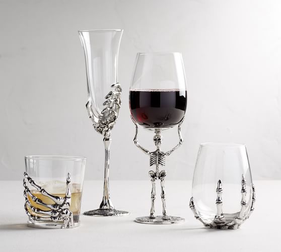 skull wine glass set