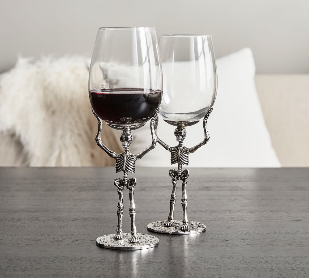 skull wine glass set