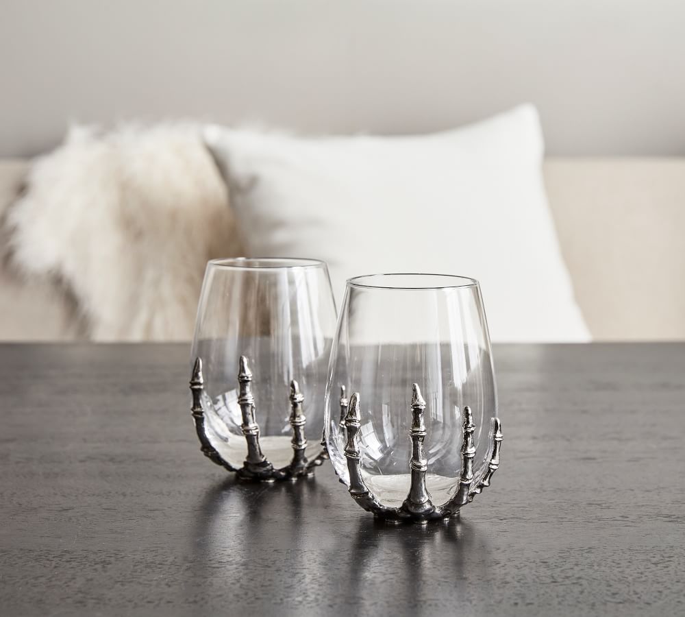 Skeleton Hand Stemless Wine Glass Pottery Barn