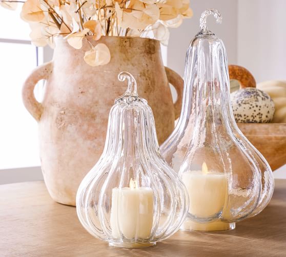 Recycled Glass Pumpkin Shaped Candle Holder Hanging Lantern Homeware 