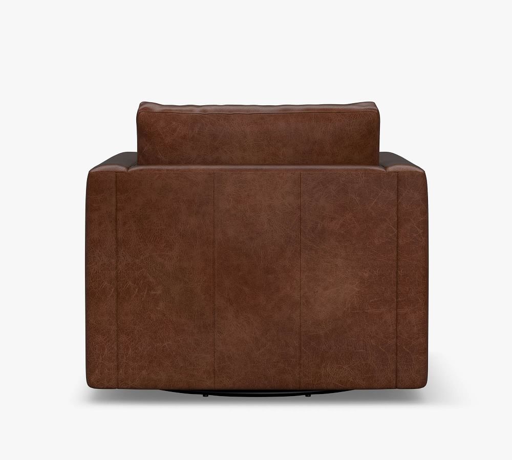 Carmel Square Slim Arm Leather Swivel Armchair | Pottery Barn