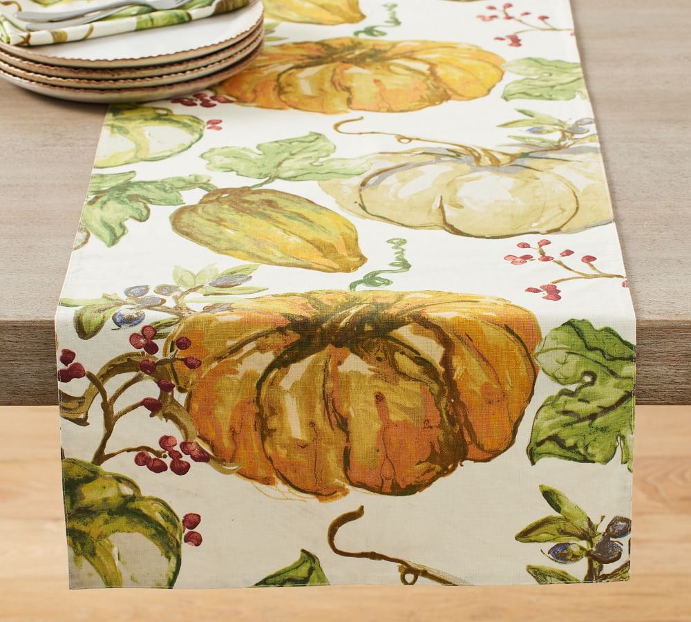 Harvest Pumpkin Linen/Cotton Table Runner | Pottery Barn