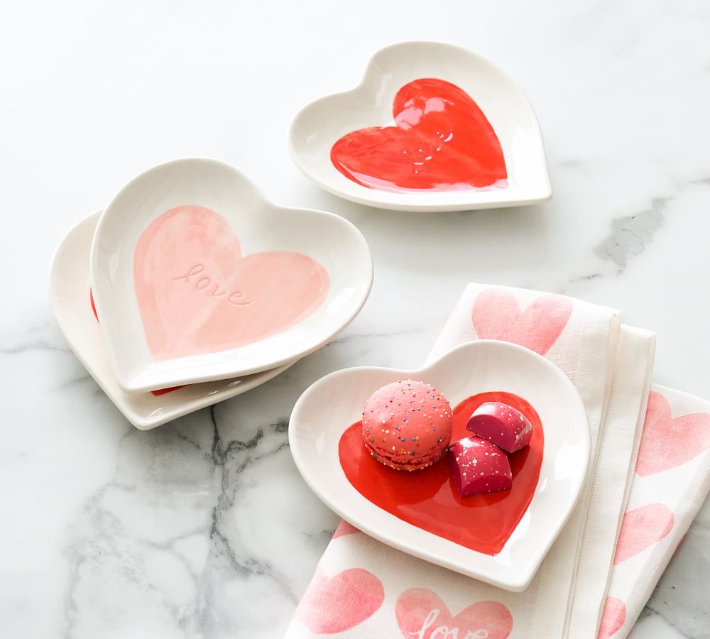 Watercolor Heart Shaped Stoneware Appetizer Plates Set of 4 Pottery