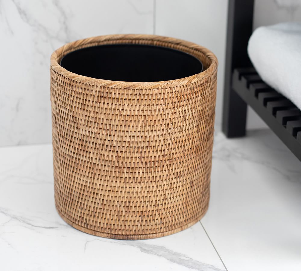 Tava Handwoven Rattan Round Tapered Waste Basket With Metal Liner ...