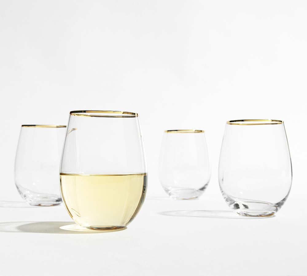 Gold Rim Stemless Wine Glasses Set of 4 Pottery Barn
