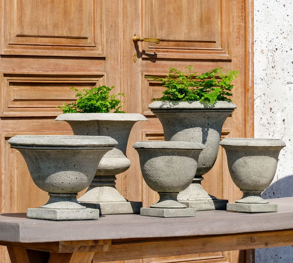 Small Flower Urn Pot Antiqued Ornamental Cast Stonewear Garden Ornament 