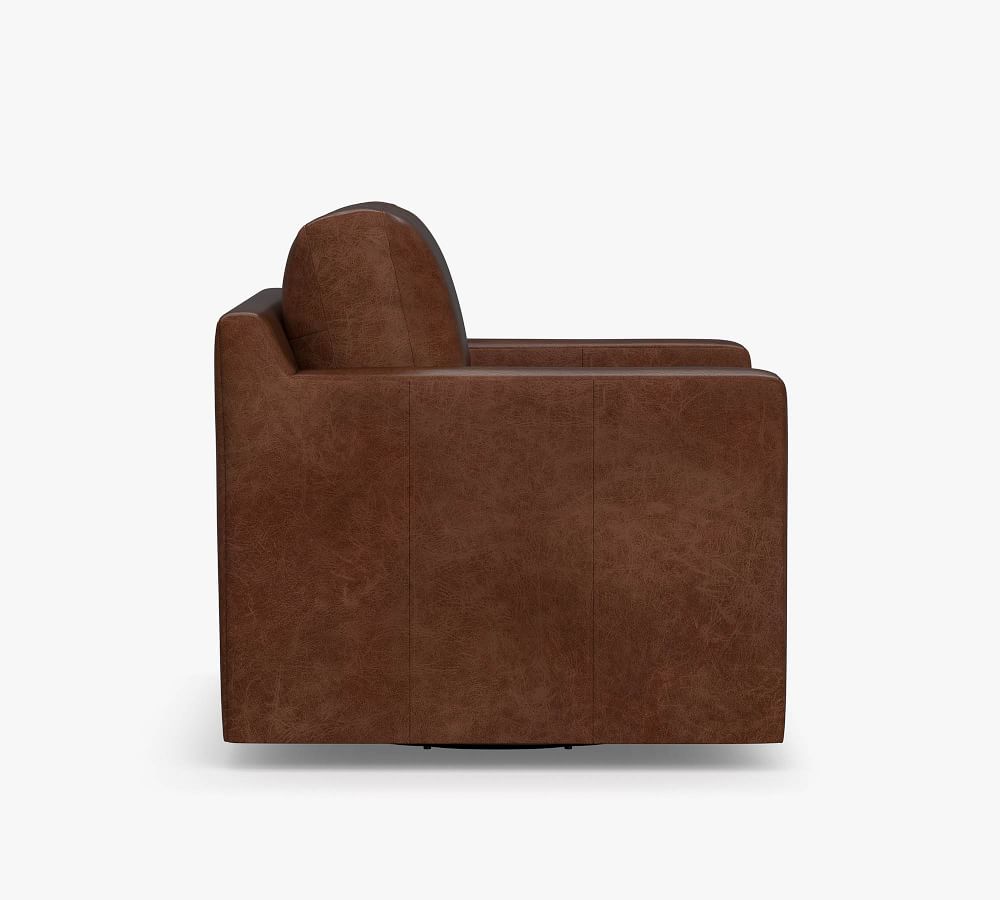 Shasta Square Arm Leather Swivel Armchair | Pottery Barn