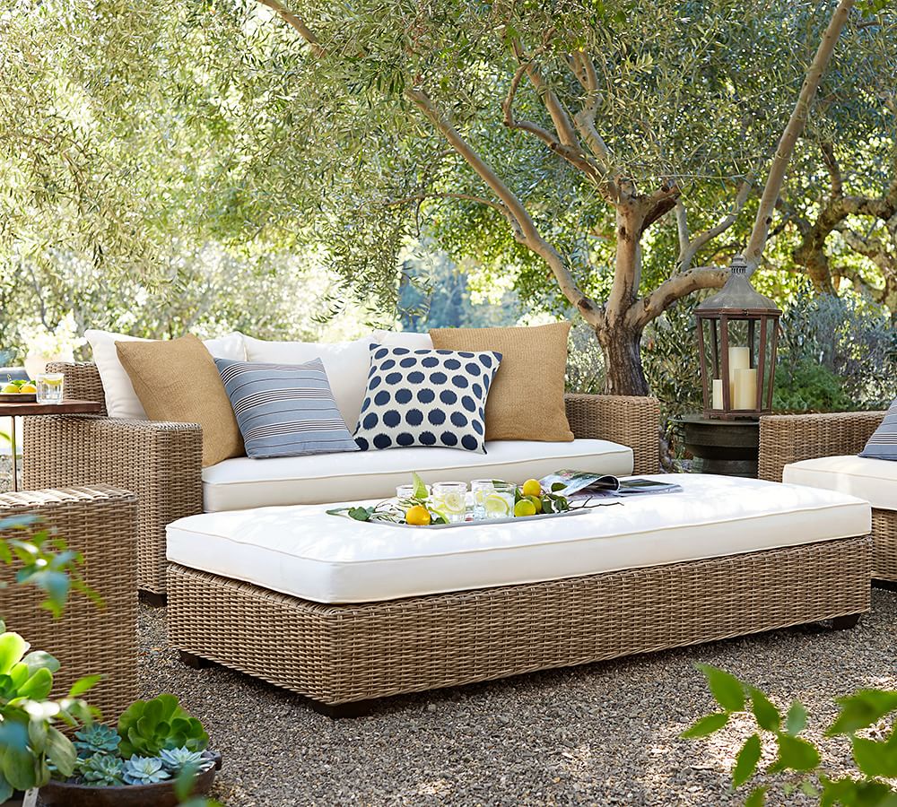 Torrey All-Weather Wicker Square-Arm Outdoor Sofa | Pottery Barn