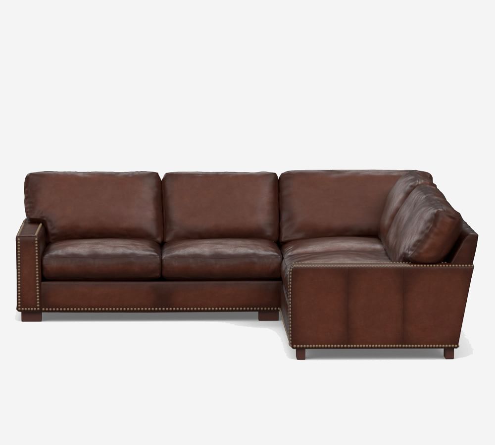 Turner Square Arm Leather 3Piece LSectional Nailheads Pottery Barn