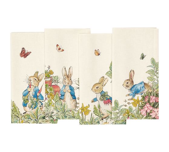 Pottery Barn Hilltop  Easter bunny napkins Set of 4 New 
